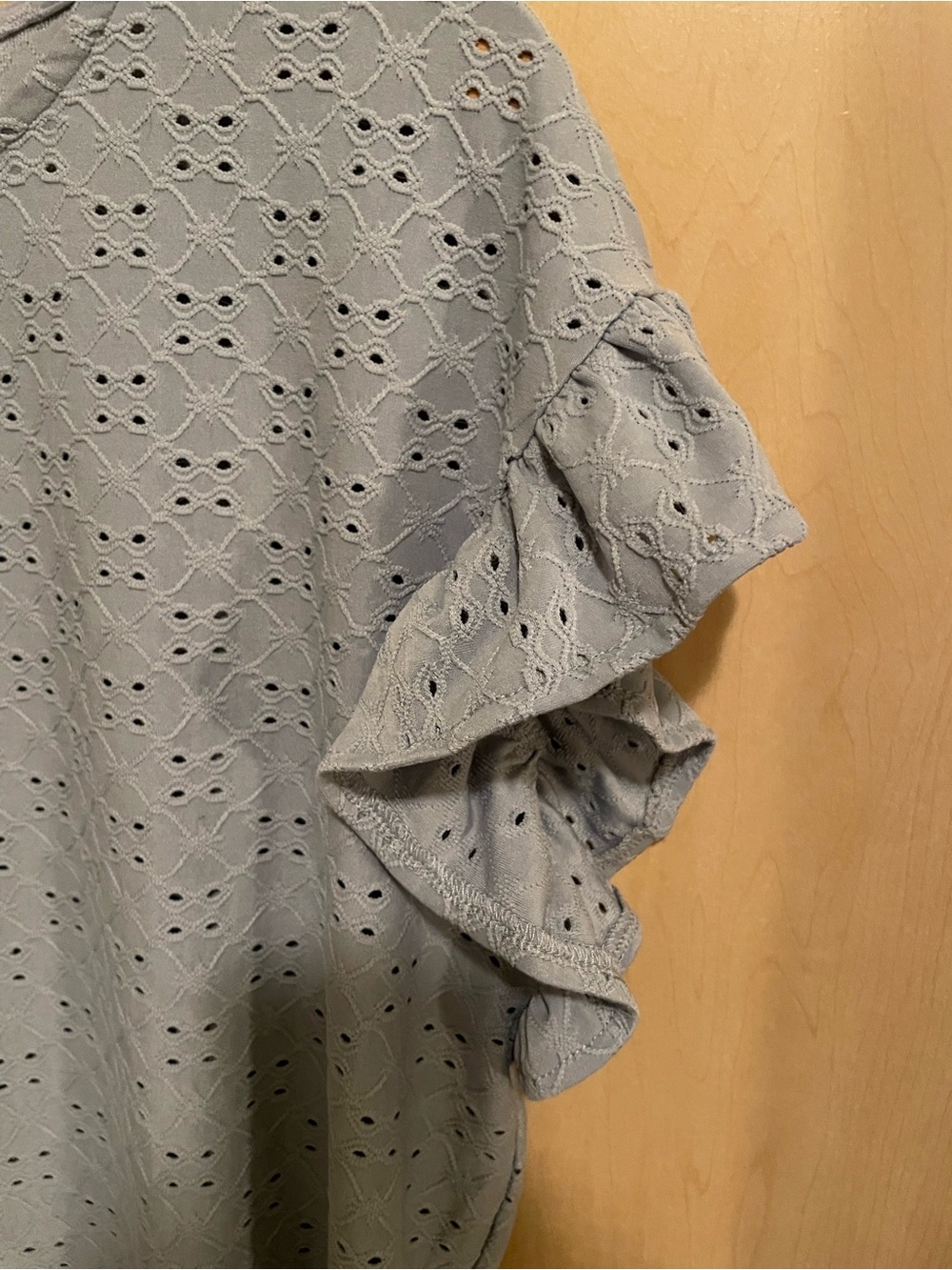 LC Lauren Conrad Pale Blue Eyelet Ruffle Sleeve Top - Picture 3 of 6